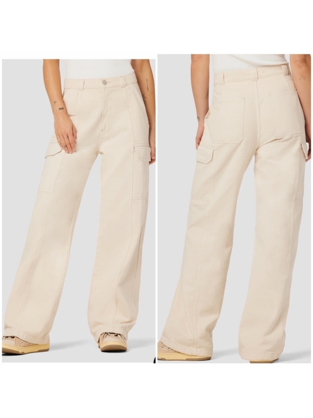 ✅ Hudson High-Rise Wide Leg Cargo Jeans color great egret / cream size 26